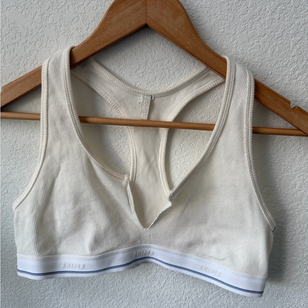 COTTON RIB SPLIT NECK BRALETTE 
MARBLE STRIPE / M